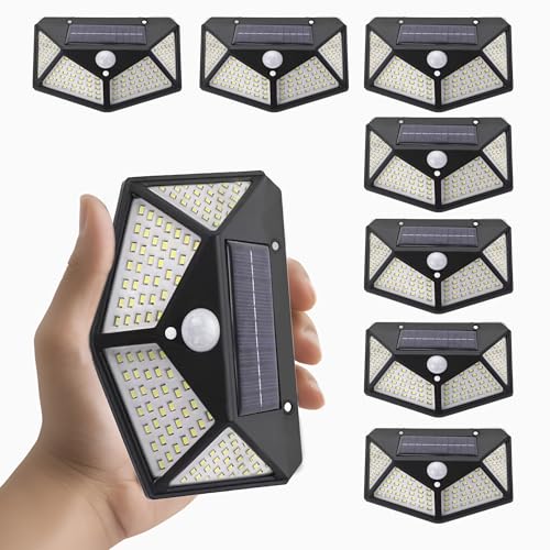 SolarX Solar Motion Sensor Light Outdoor (100 LED), IP65 Waterproof Solar Security Lights, Bright Solar Flood Light for Backyard, Fence, Patio, Garage & Front Door