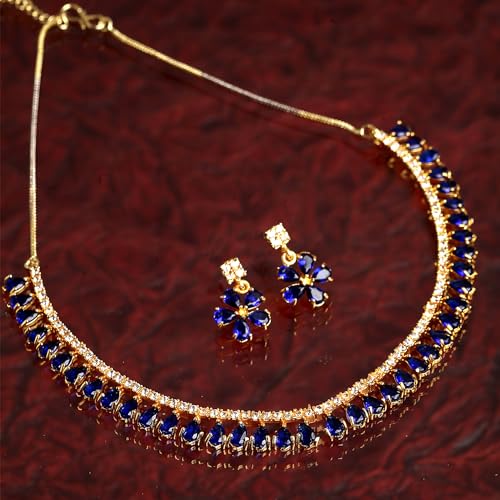 Image of ZENEME Gold-plated and Cubic Zirconia Necklace With Earrings for Women & Girls