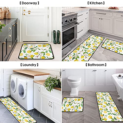 Ouxioaz Lemon Kitchen Rugs And Mats Non Skid Washable Absorbent Microfiber Kitchen Mat For Floor Anti Fatigue Kitchen Mat Set Of 2 Lemon Kitchen Decor Stain Resistant 17"X47.2"+17"X30" #TOP4