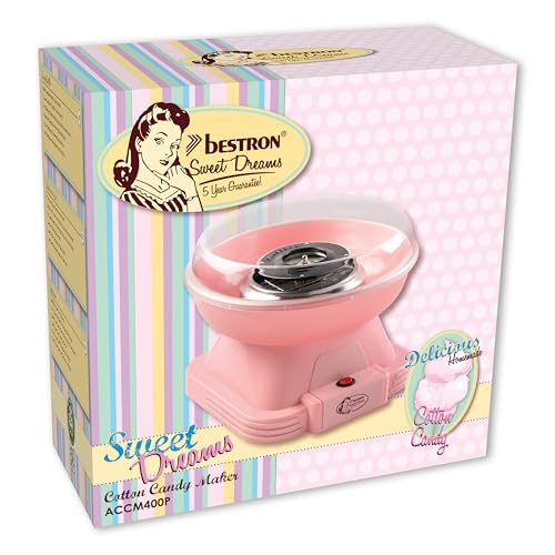 Miniatura 5 de Bestron Máquina De Algodón De Azúcar, Retro Cotton Candy Maker Para El Hogar, Con 10 Palitos Y Cuchara Medidora, Ideal Para Fiestas Infantiles Y Diversión En Casa, Sweet Dreams Collection,Color: Rosa