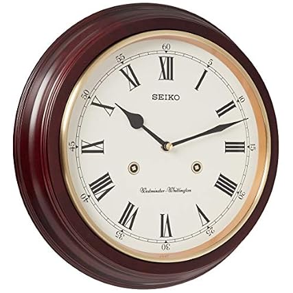 Seiko 12 Inch Grain Finish Wall Clock with Numbers and Dual Quarter Hour Chimes review image