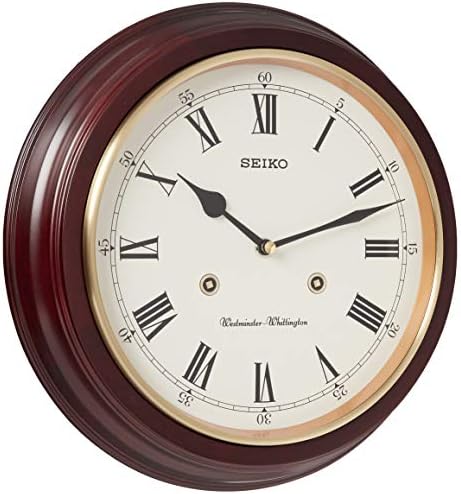 Seiko 12 Inch Grain Finish Wall Clock with Numbers and Dual Quarter Hour Chimes