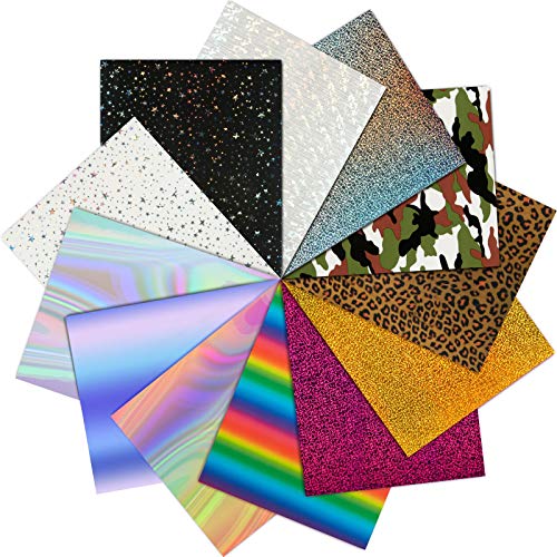12 Pieces HTV Vinyl Heat Transfer Holographic Craft Vinyl Iron on Vinyl Roll Bundle 12 x 10 Inch for T-Shirt Vinyl Sheets DIY Craft Iron on Vinyl, Assorted Colors