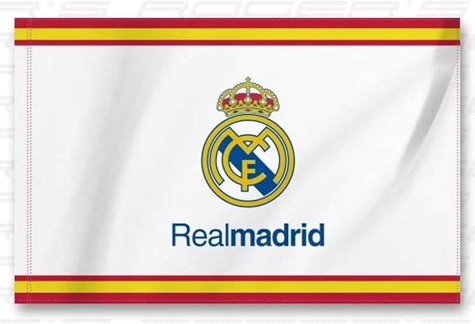 Bandiera Real Madrid 150x100 Cm - Con Striscia Spagna, Polyester 100%, Licenza Ufficiale - Foto 12