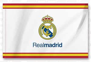 Drapeau Real Madrid Officiel - 150x90cm - 100% Polyester - Franges Incluses - Licence Officielle