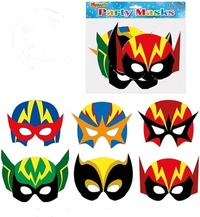 MustBeBonkers Cardboard Face Masks (Super Hero, 24)