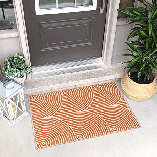 Tiffasea Indoor Door Mat 2'X3', Front Door Mats Machine Washable Small Area Rug Entryway Rug, Cotton Woven Indoor Outdoor Rugs Reversible Floor Mats For Bedroom/Bathroom/Kitchen (Orange And White) #TOP5