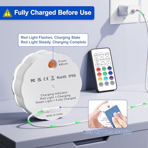 YiaMia Rechargeable Pool Lights with Remote, 2 Pack IP68 Waterproof Submersible LED Lights for Above Ground & Inground Pools, Bath, Shower, Party Decoration, Spas, Aquariums — view 5