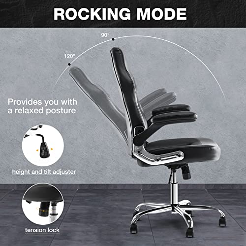 Image of OLIXIS Ergonomic Gaming Office Chair - PU Leather Executive Swivel Computer Desk Chair with Flip-up Armrests and Lumbar Support for Working, Studying, Gaming, Grey, Black (95black)