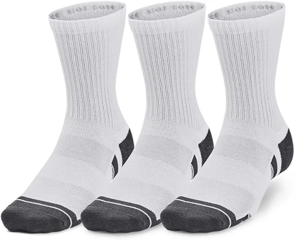 Under Armour Unisex-Adult Performance Cotton Mid Socks 3 Pack, (100) White/White/Pitch Gray, Large