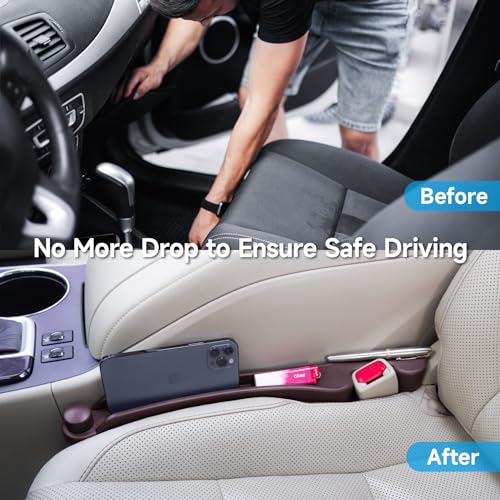 Image of Car Seat Gap Filler Set of 2, 3IN1 Seat Side Gap Filler Plug with Storage Slot & Hook Function, Soft Foam Universal Fit Car SUV Truck Fill Gap Between Seats Console Organizer(Narrow Espresso brown)