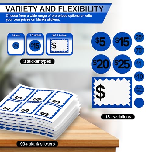 Calcomanías de precios para mercadillos y ventas de garaje con etiquetas en blanco y azul 3