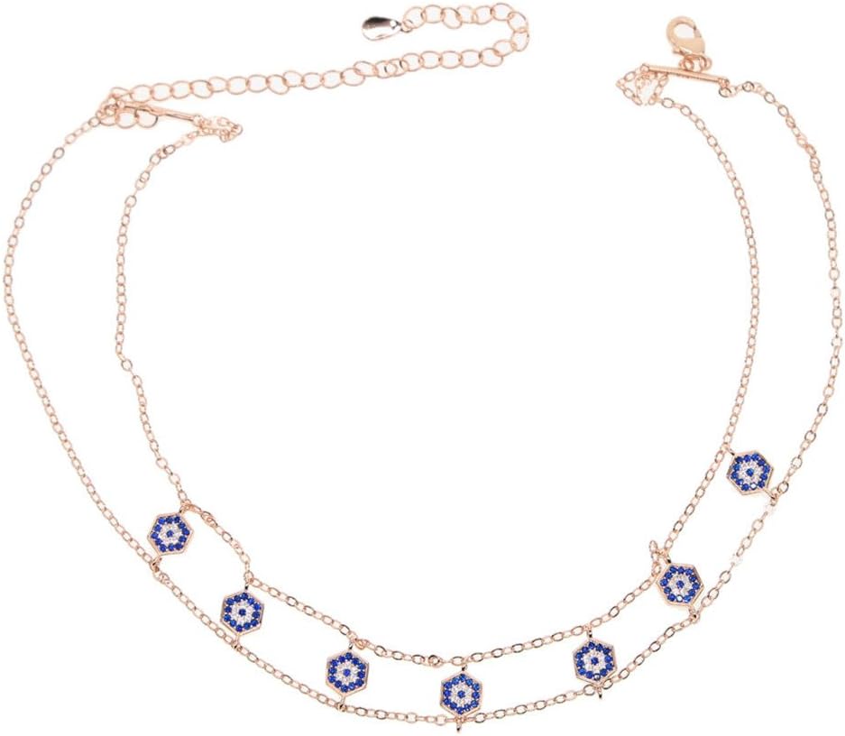DARLING HER Rose Gold Color Evil Eye Choker Double Chain Hexagon Jewelry Women Choker Necklace