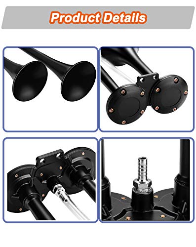 Carfka Train Horn for Trucks, Air Horn for Car, Electric 12v Loud Horns Kit with Air Compressor for Pickup,Vehicles, Small Dual Trumpet Black Horn, Easy to Install, Jeep SUV - Thumbnail 6