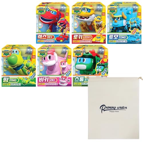 GIANANO Go Go Dino REX TOMO Viki PING LOCKY Storm Dinosaur Robot Display Item 6-piece Set & Storage Pouch