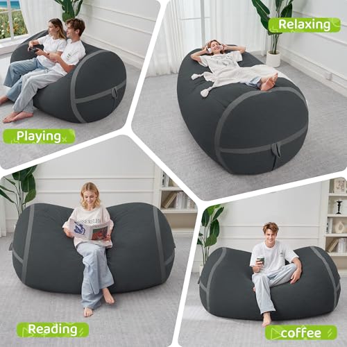 Image of 5FT Bean Bag Chair 5'Giant Bean Bag Chairs with Adults, Large Beanbag Chair | Bean bag Lounger with Machine Washable Cover Fine Corduroy Fabric, Comfy Chairs for Living Room Bedroom Dorm, Darkgrey
