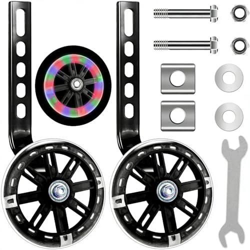 HDBHBH Training Wheels for Bike 12-20 Inch, Black Flash Mute Wheel with Heavy-Duty Bracket & Tools, Universal Bicycle Training Wheels 1 Pair