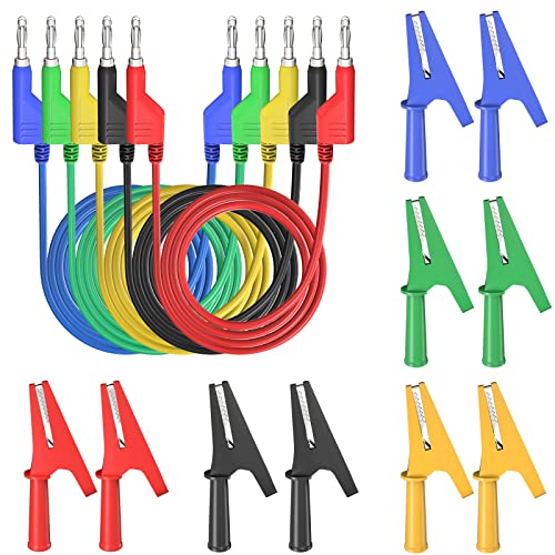 Goupchn 4Mm Stackable Banana To Banana Plug Test Leads With 10Pcs Full Insulated Copper Alligator Crocodile Clips For Multimeter Electrical Testing 5 Colors #TOP21