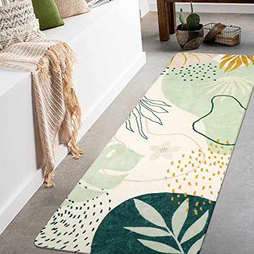 Lahome Green Hallway Runner Rug - 2X6 Washable Kitchen Runner Rug Boho Non-Slip Low-Plie Laundry Room Rug Soft Bathroom Runner Rug Botanical Print Throw Carpet Runner For Entrance Bedroom Living Room #TOP30