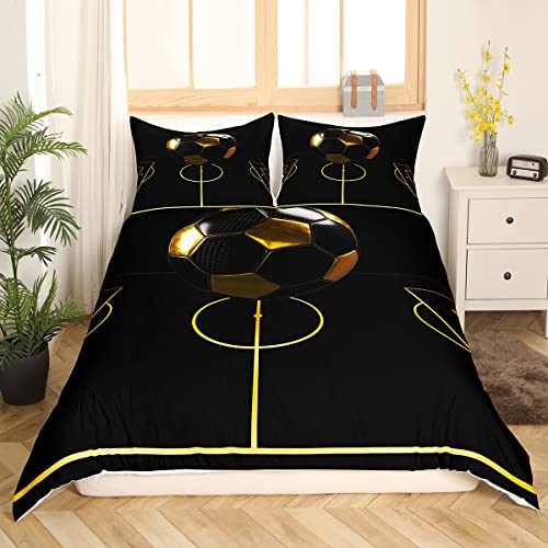 Football Bedding Set Kids Luxury Black Golden Soccer Ball Comforter Cover Set for Boys Girls Football Sport Arena Duvet Cover Breathable Bedspread Cover Room Decor Quilt Cover Single Size - Image 3