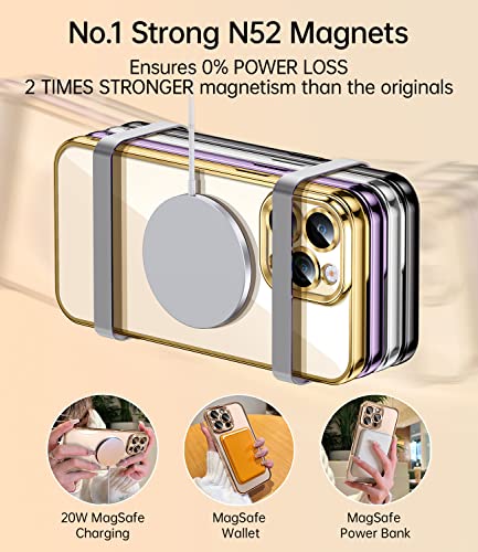 Jueshituo Magnetic Matallic Glossy Clear For Iphone 12 Pro Case With Full Camera Cover Protection [No.1 Strong N52 Magnets] [Military Grade Drop Protection] For Women Girls Phone Case (6.1")-Gold #TOP3