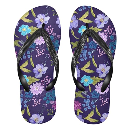 Floral Blossom Leaf Purple Flip Flops for Beach Thong Sandals Anti-slip Lightweight Shower Shoes for Summer Outdoor Travel