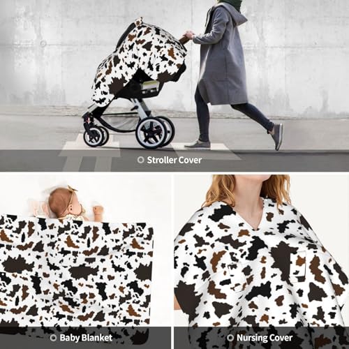 Image of Western Cow Print Baby Car Seat Canopy Cover Multi Use Nursing Cover for Mom Nursing Covers Newborn Cow Print Shower Gift