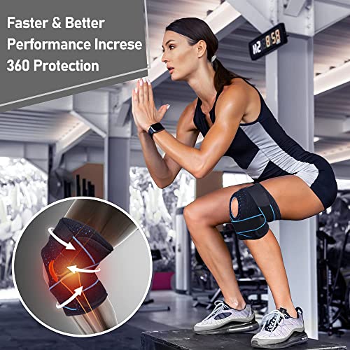 OFUN Genouillère Sport 2 Pack, Réglable Genouillère Rotulienne et Ligamentaire avec stabilisateurs latéraux et coussinets en gel pour Course à Pied, Crossfit, Basketball, Volleyball, Course, Football