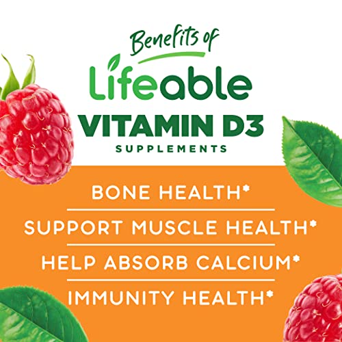 Lifeable Vitamin D 5000 Iu - Great Tasting Natural Flavor Gummy Supplement - Gluten Free Vegetarian Gmo-Free Chewable - For Strong And Healthy Bones - For Adults, Men, Women - 90 Gummies #TOP2