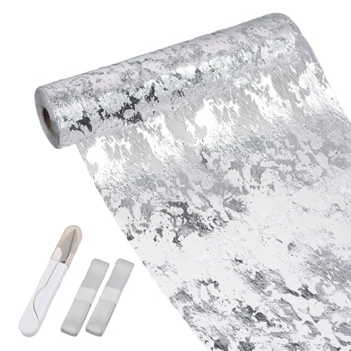 Samlonge 28cm x 20m Chemin de Table Argent, Ruban de Table Métallisé Décoration avec 1 Ciseaux et 2 Rubans Chemin De Table Filet pour Mariage Fête...