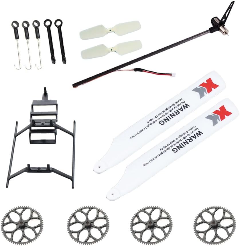 KingVal Replacement Landing Gear Propeller Main Gear Pull Rod Tail Assembly RC Parts Combo Compatible with WLtoys XK K110 K110S RC Helicopter