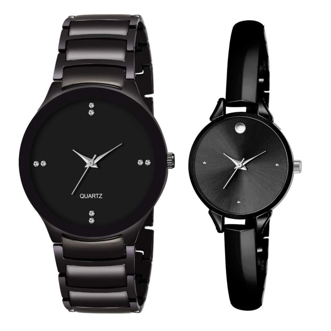 GOLDENIZE FASHIONBlack Diamond Dial Men and Women Couple Combo Watches Pack of 2