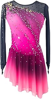 Vestido de Patinaje artístico para niñas y Mujeres, Elegante Falda de Patinaje con Cristales de Calidad degradada