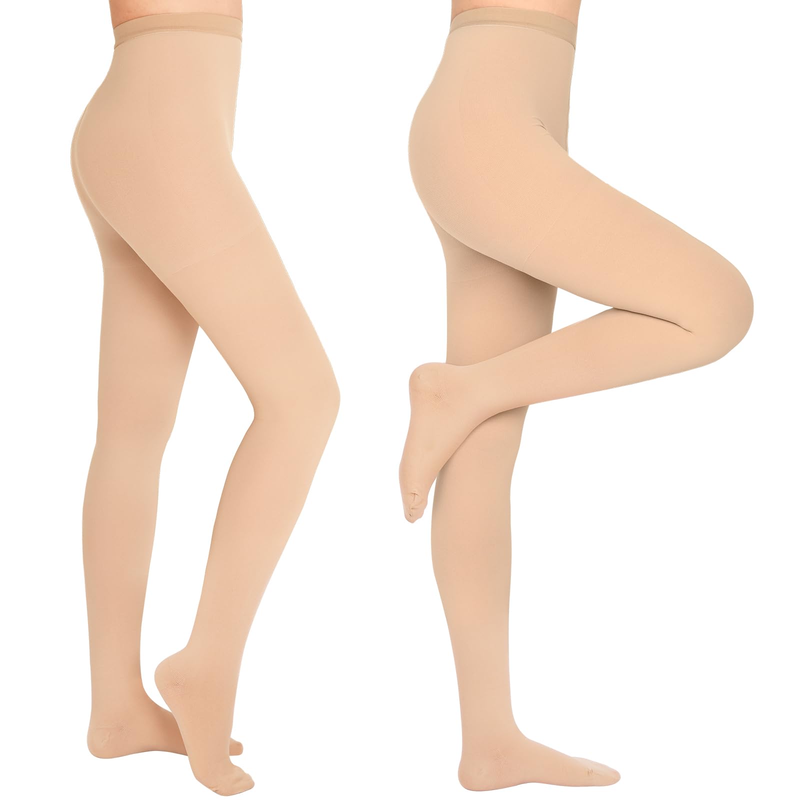 WEGITCS 2 Pairs 15-20 mmHg Compression Pantyhose for Women, Closed Toe Compression Stockings, Waist High Opaque Compression Tights for Varicose Veins,