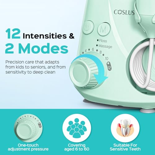 Image of COSLUS E2 Water Dental Flosser for Teeth Cleaning, Multi-User Family Use