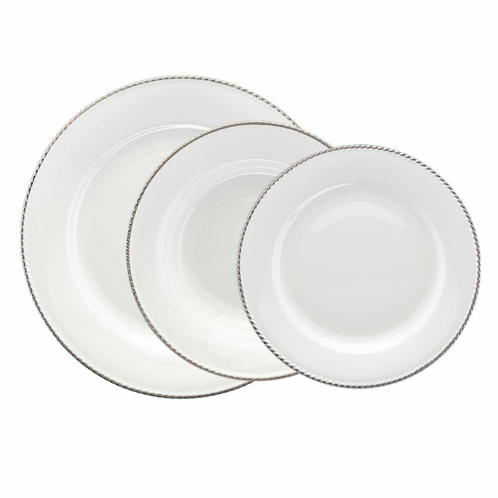 VILLA ITALIA Serwis obiadowy porcelanowy Komplet talerzy na 6 osób Zestaw naczyń, Zastawa stołowa, Talerz płytki, Talerz głęboki, Talerz deserowy, FLORIAN PA1268