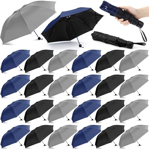 Silkfly Folding Umbrella Bulk Windproof Portable Lightweight Travel Mini Umbrella for Rain UV Sun 37.8 inches(Black Navy Blue Gray 24 Pack)