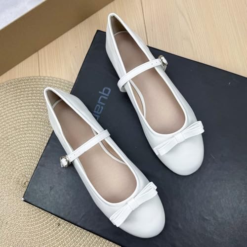 INEELUYI Women's French Buckle with Small Bow Decoration Round Toe Mary Jane Ballet Shoes2
