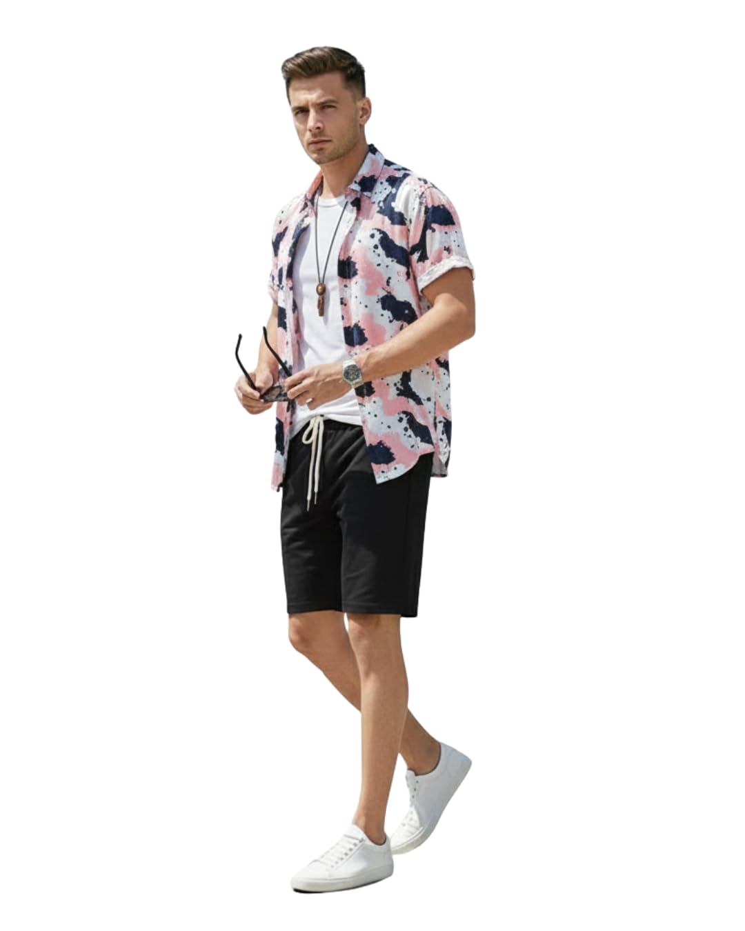 coollinen Men’s Polyester Printed Co-Ord Set | Floral Print Short Sleeve Shirt with Drawstring Shorts | Casual Summer Wear, Beach & Vacation Outfit for Men-picture-40