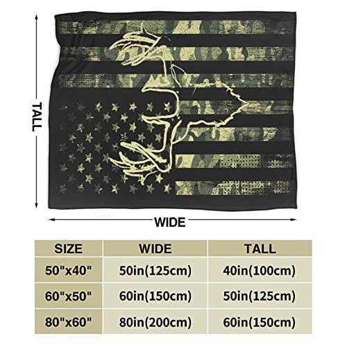 Camo Deer Flag Throw Blanket Soft Cozy Plush Warm Hunting Camouflage Fleece Blanket For Sofa Couch Bed 60"X50" #TOP3