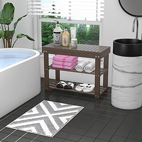 Zhuoyue Bamboo Shoe Rack Bench with Storage Shelf for Entryway Small Space Organizer Indoor Outdoor Use Walnut Brown