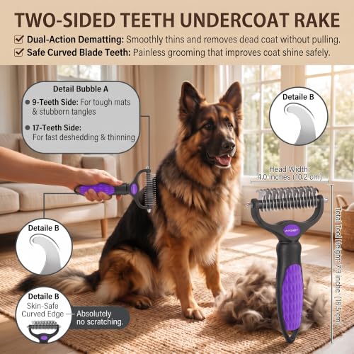 Image of 5 PCS Dog Grooming Brush Kit, Shedding for Long Haired Cats & Dogs | Self Cleaning Slicker Hair Brush, Skin Friendly Deshedding Grooming Tool for Small Large Dogs Cats Puppy Brush Set