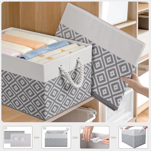 StorageTastic Storage Bins, 2-Pack Large Storage Box with Rope Handles, Collapsible Storage Basket for Organizing Books, Clothes, Rhombic Grey — view 3