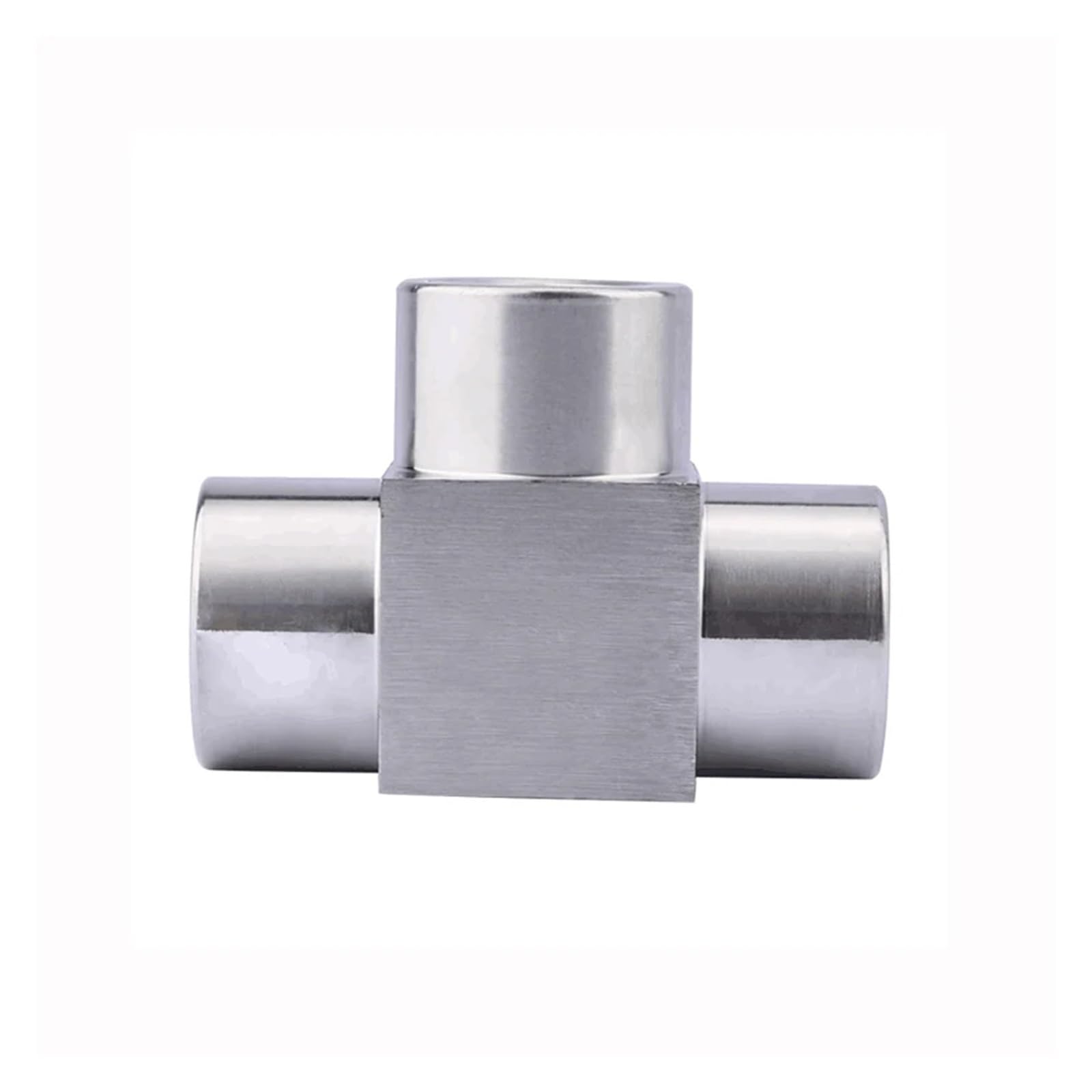 Conector en T de acero inoxidable mecanizado con roscas hembra BSP de precisión