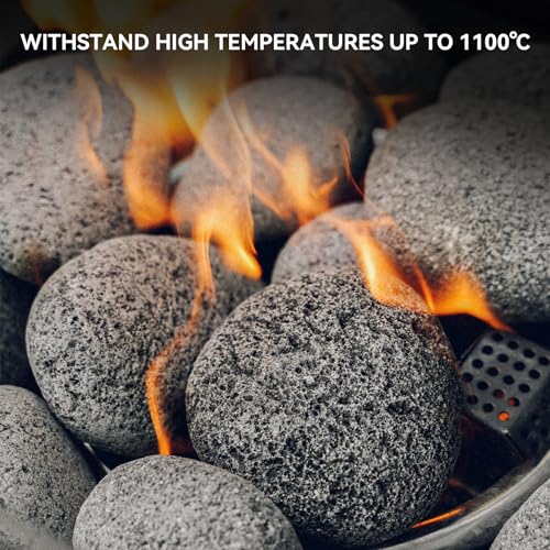 Image of Skyflame 3-5 Inch Round Lava Rock Pebbles, 10 Pounds Natural Tumbled Stones | for Indoor Outdoor Gas Fire Pit, Fireplaces, Garden Landscaping Decoration, Cultivation of Potted Plants