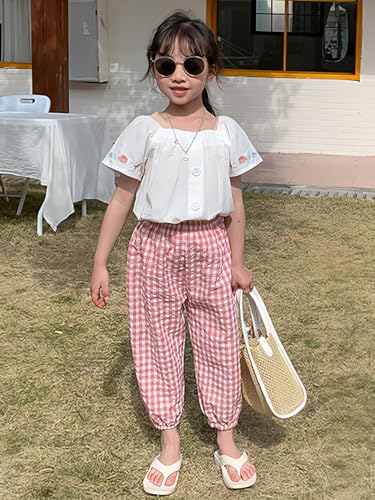 Image of BINIDUCKLING Toddler Pull Up Loose Gingham Girls Pants