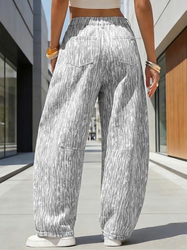Image of EXLURA Womens Barrel Jeans Wide Leg Y2K Boyfriend Denim Pants Hip Hop Vintage Baggy Jeans Cotton Mid-Low Elastic Waist Pants