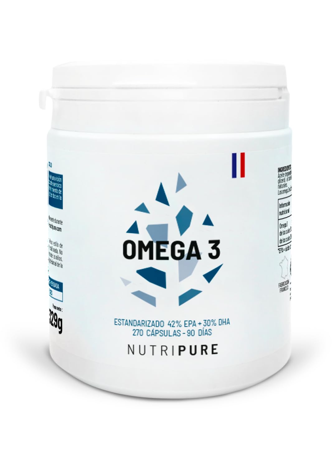 Nutripure | Omega 3 3000 mg| Suplemento Alimenticio Defensa | Aceite de Pescado Certificado | Alta Concentración de EPA y DHA | Alta Biodisponibilidad | 270 Cápsulas | Tratamiento 3 Mes|Made in France | Cerebro, visión y corazón - Aceite de pescado salvaj