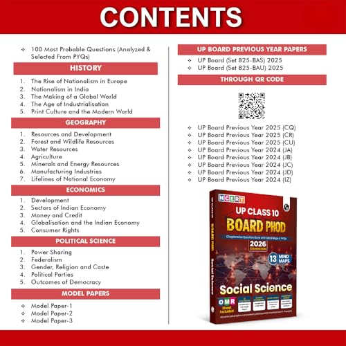 Image of PW UP Board Phod Class 10 Social Science Question Bank Chapterwise with 14 Mind Maps and PYQs For 2026 Board Exam | 100 Most Probable Questions and Model Papers with OMR Sheet