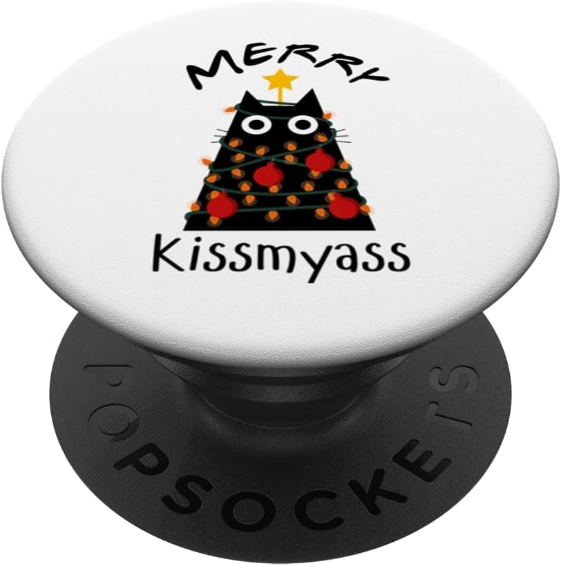 Kawaii Christmas Cat with Lights Funny Cute Pet Lover Gift PopSockets Adhesive PopGrip